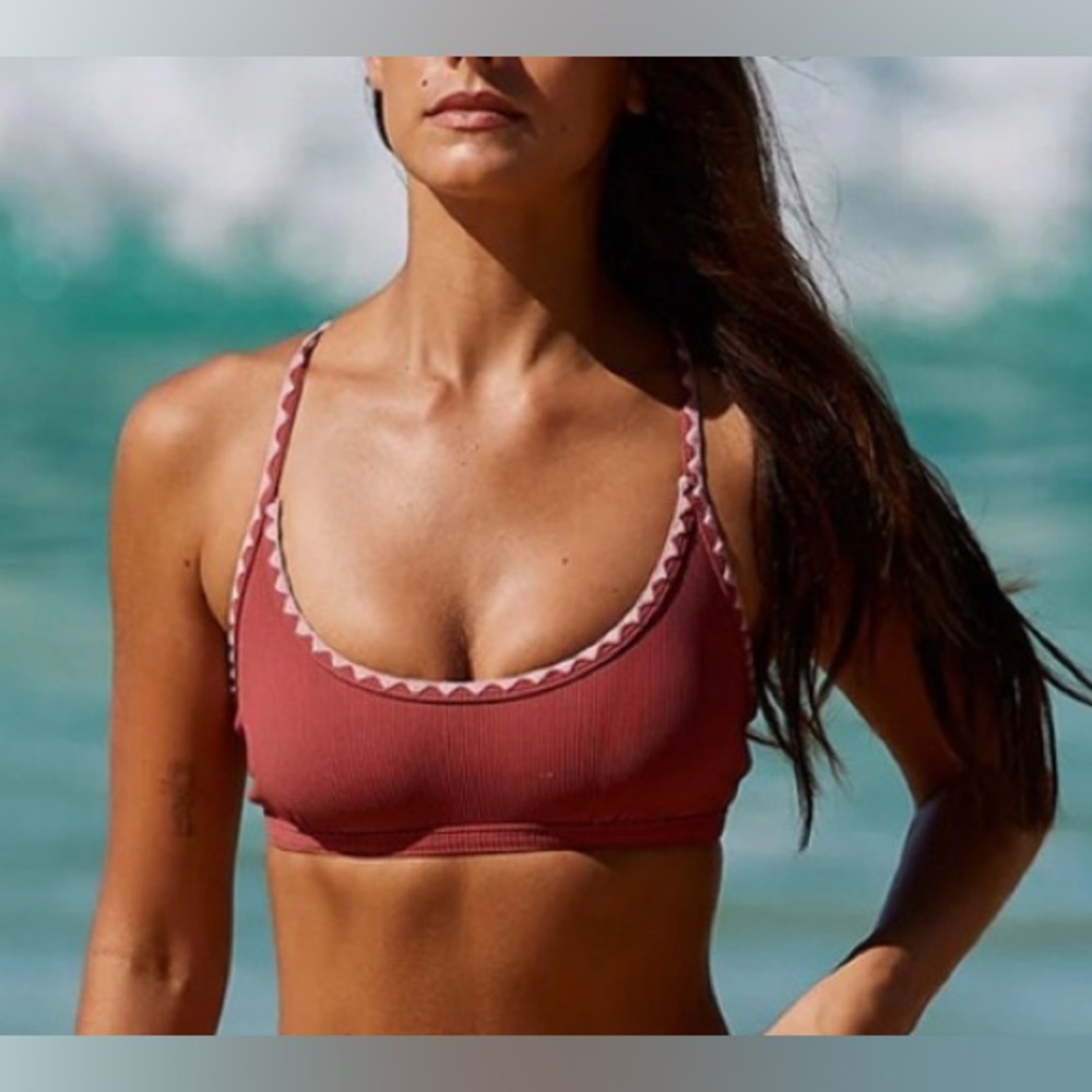 Berlook Brick Red Tie Back Scoop Bikini Top Sz L, XL NWT